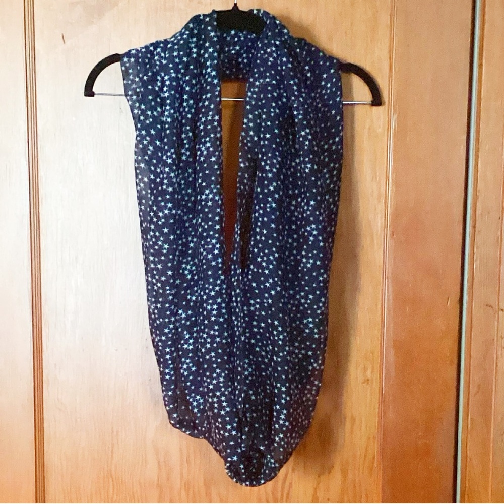 Scarf Stars Celestial Boho Witchy Patriotic Navy Blue White Sheer Unity Loop